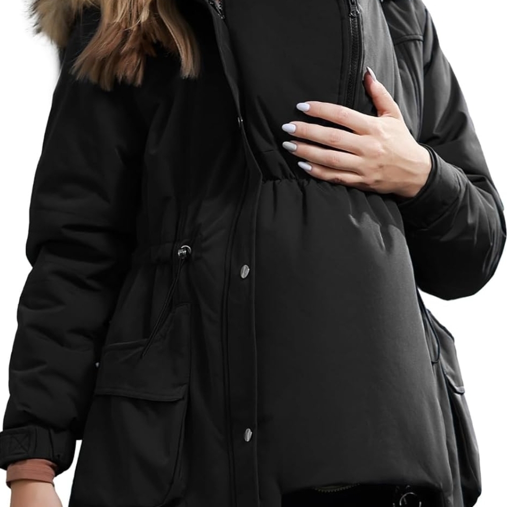 Women's Black Maternity Parka 3 In 1